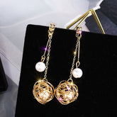 Gold thread wrapped pearl earrings -E859G